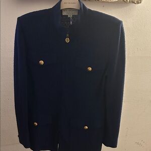 St. John Collection Textured Blue Jacket with Gold Accent
